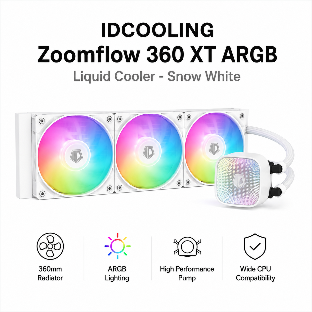 IDCOOLING Zoomflow 360 XT ARGB Liquid Cooler - Snow White (ZOOMFLOW-360-XT-SNOW)