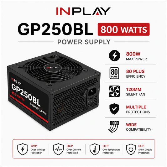 INPLAY GP250BL 800 Watts Power Supply (GP250BL)