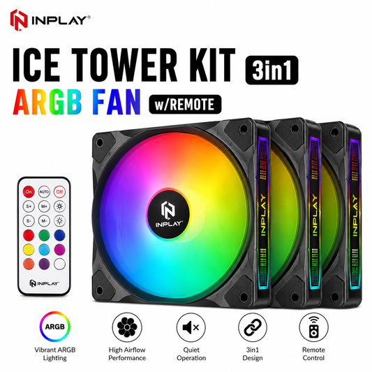 INPLAY ICE TOWER KIT 3in1 ARGB FAN w/remote (ICE-TOWER-3IN1-ARGB)