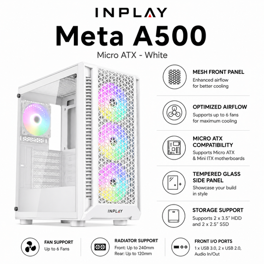 INPLAY Meta A500 Micro ATX - White (META-A500-WHITE)