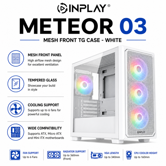 INPLAY Meteor 03 Mesh Front TG Case - White (METEOR-03-WHITE)