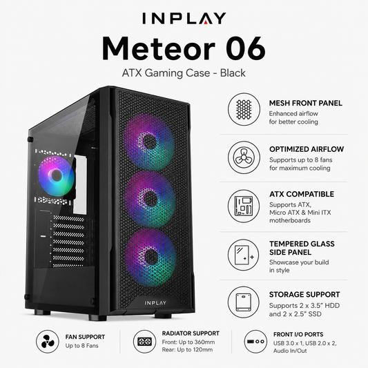 INPLAY Meteor 06 ATX Gaming Case Case - Black (METEOR-06-BLACK)