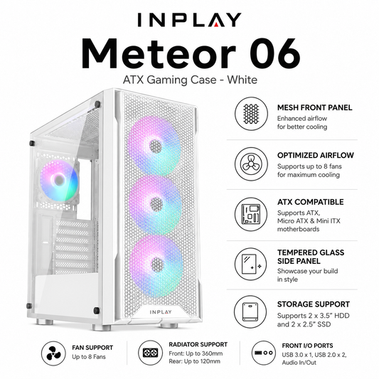 INPLAY Meteor 06 ATX Gaming Case Case - White (METEOR-06-WHITE)