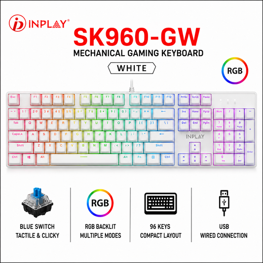 INPLAY SK960-GW Mechanical Gaming Keyboard - White (SK960-GW)