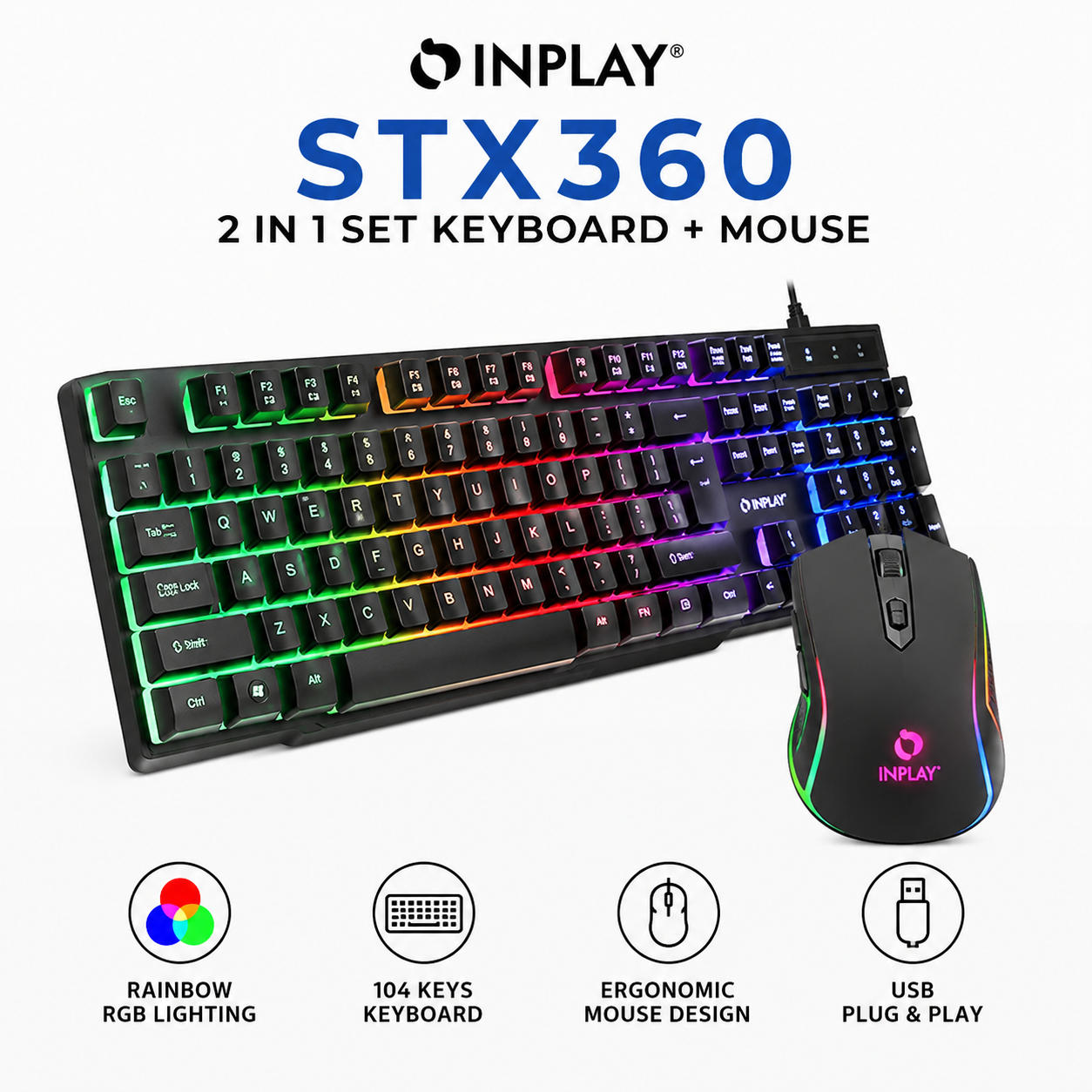 INPLAY STX360 2 IN 1 Set Keyboard Rainbow RGB - Black (STX360)