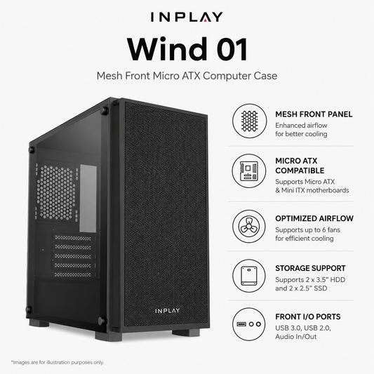 INPLAY Wind 01 Mesh Front Micro ATX Computer Case (WIND-01)