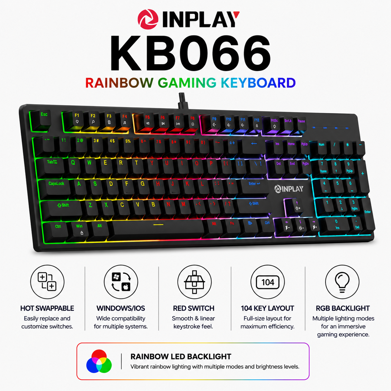 Inplay KB066 Rainbow Gaming Keyboard (KB066)