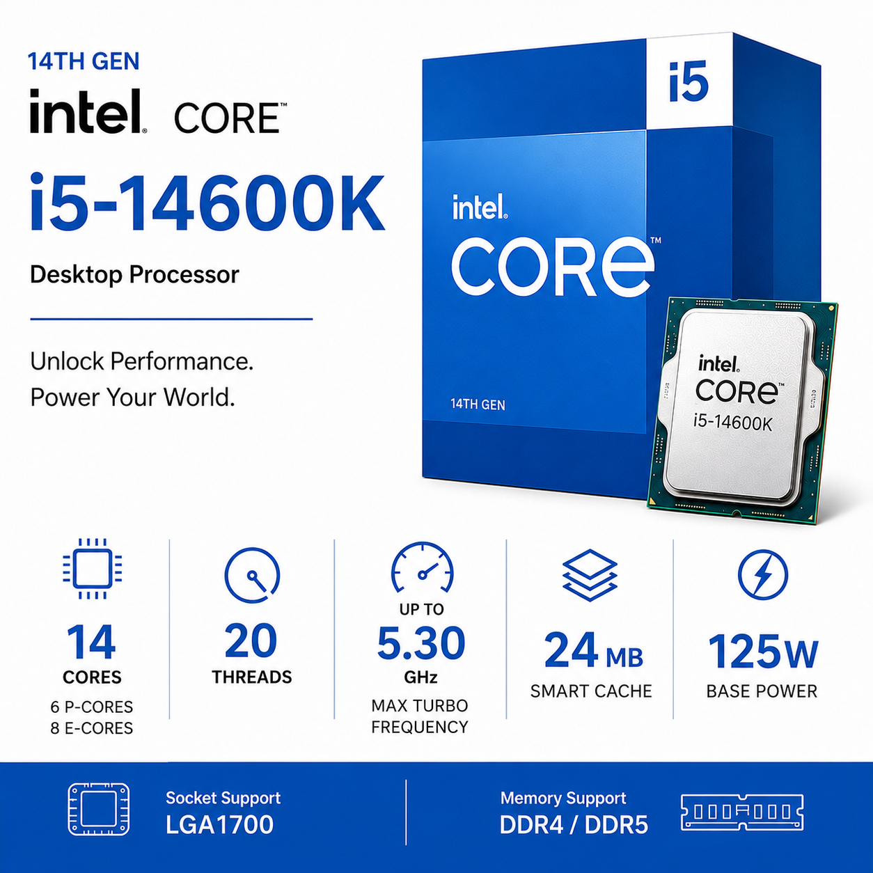 Intel Core i5 14600K Processor 24M Cache, up to 5.30 GHz (Boxed) (BX8071514600K)