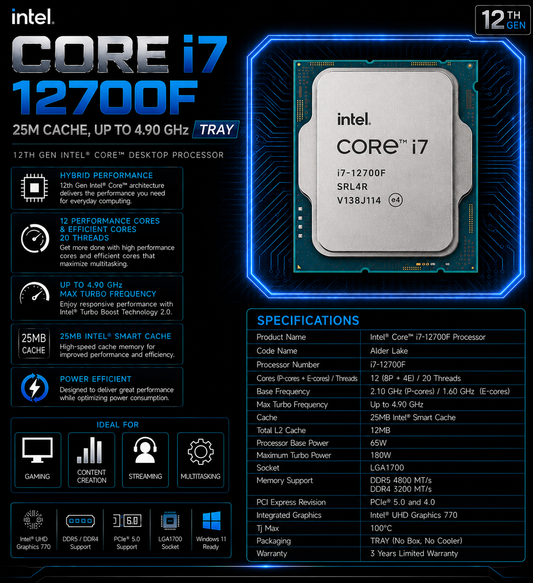 Intel Core i7 12700F Processor 25M Cache, up to 4.90 GHz TRAY (CM8071504555020)