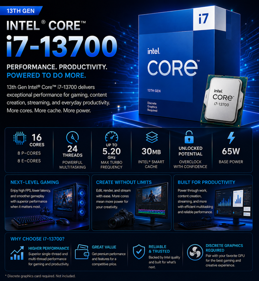 Intel Core i7 13700 Processor 30M Cache, up to 5.20 GHz (Boxed) (BX8071513700)