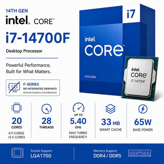 Intel Core i7 14700F Processor 33M Cache, up to 5.40 GHz (Boxed) (BX8071514700F)