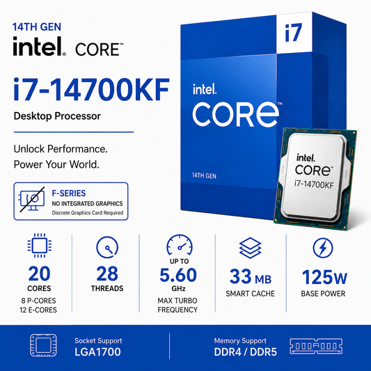 Intel Core i7 14700KF Processor 33M Cache, up to 5.60 GHz (Boxed) (BX8071514700KF)