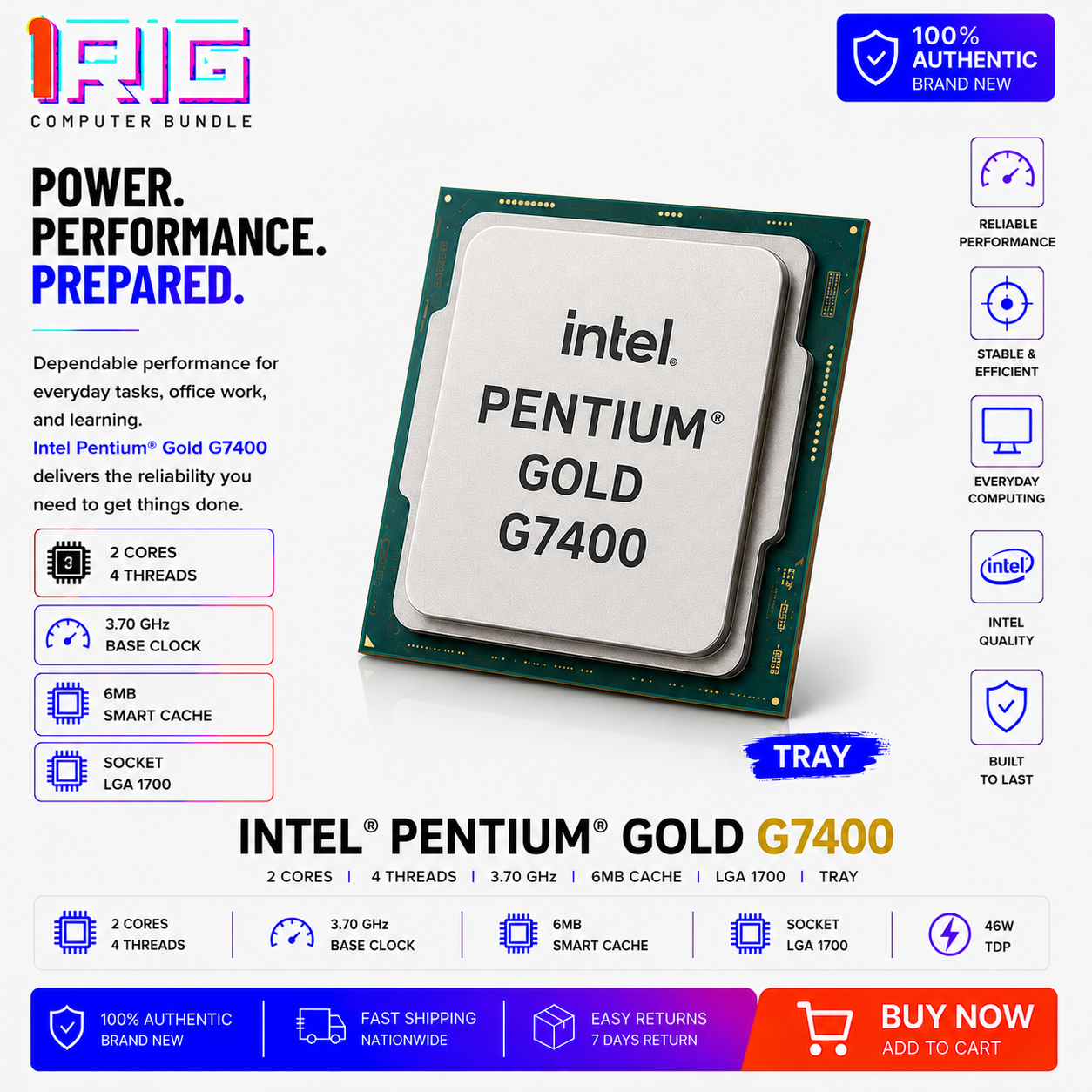 Intel Pentium Gold G7400 Processor 6M Cache 3.70 GHz TRAY (CM8071504820705)