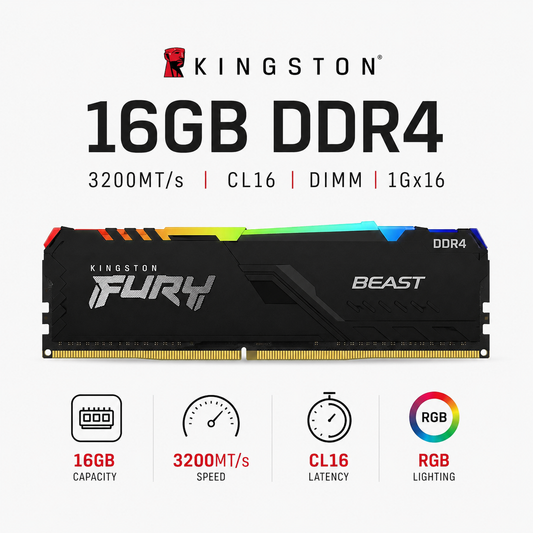 KINGSTON 16GB 3200MT/s DDR4 CL16 DIMM 1Gx16 FURY Beast RGB (KF432C16BB1A/16)