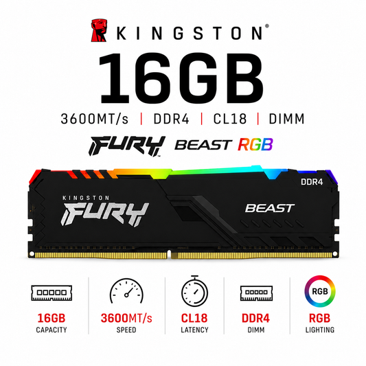 KINGSTON 16GB 3600MT/s DDR4 CL18 DIMM FURY Beast RGB (KF436C18BB2A/16)