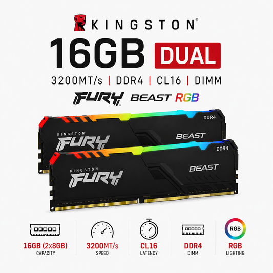 KINGSTON 16GB DUAL 3200MT/s DDR4 CL16 DIMM FURY Beast RGB (KF432C16BBAK2/16)