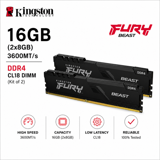 KINGSTON 16GB DUAL 3600MT/s DDR4 CL18 DIMM FURY Beast Black (KF436C18BBK2/16)