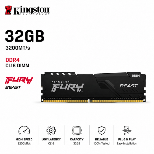 KINGSTON 32GB 3200MT/s DDR4 CL16 DIMM FURY Beast Black (KF432C16BB/32)