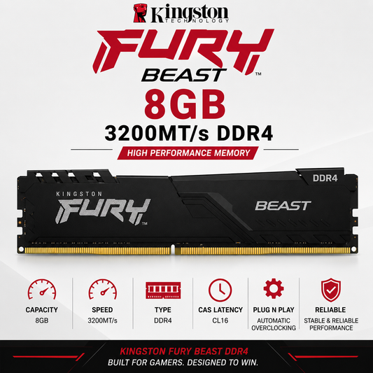 KINGSTON 8GB 3200MT/s DDR4 CL16 DIMM FURY Beast Black (KF432C16BB/8)