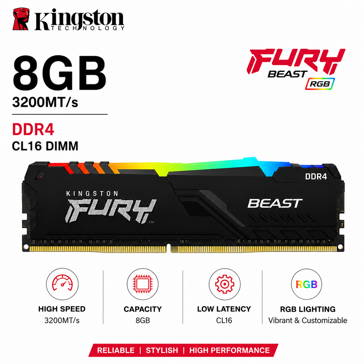 KINGSTON 8GB 3200MT/s DDR4 CL16 DIMM FURY Beast RGB (KF432C16BBA/8)