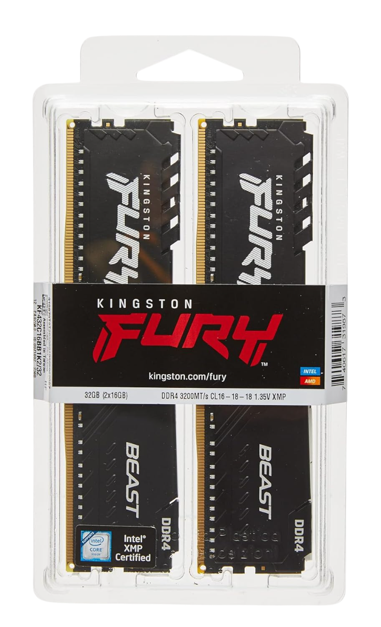 KINGSTON 32GB 3200MT/s DDR4 CL16 DIMM (Kit of 2) 1Gx8 FURY Beast Black