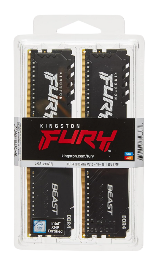 KINGSTON 32GB 3200MT/s DDR4 CL16 DIMM (Kit of 2) 1Gx8 FURY Beast Black