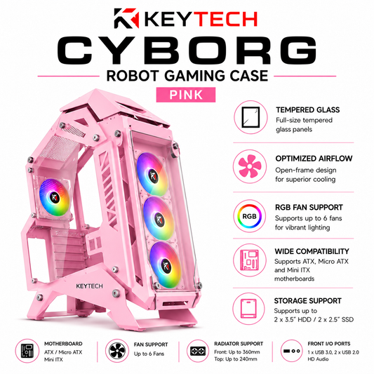 Keytech Cyborg Robot Gaming Case - Pink (CYBORG-ROBOT-PINK)
