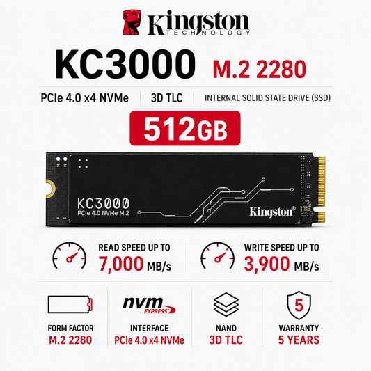 Kingston KC3000 M.2 2280 512GB PCIe 4.0 x4 NVMe 3D TLC Internal Solid State Drive (SSD) (SKC3000S/512G)