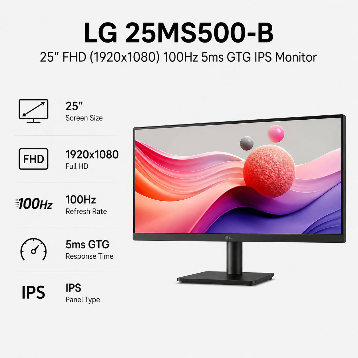 LG 25MS500-B 25" FHD (1920x1080) 100Hz 5ms GTG IPS Monitor (25MS500-B)