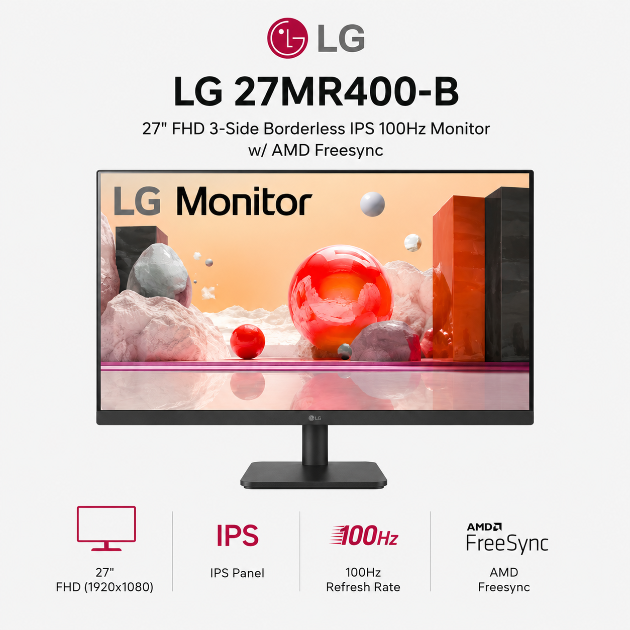 LG 27MR400-B 27" FHD 3-Side Borderless IPS 100Hz Monitor w/ AMD Freesync (27MR400-B)