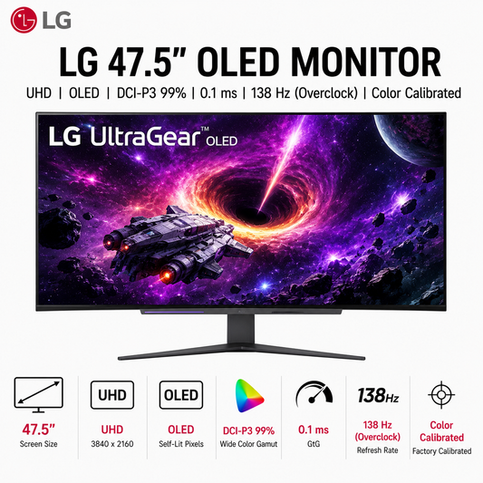 LG 47.5 in, UHD, OLED, DCI-P3 99%, 0.1 ms, 138 Hz (overclock), Color Calibrated (48GQ900-B)