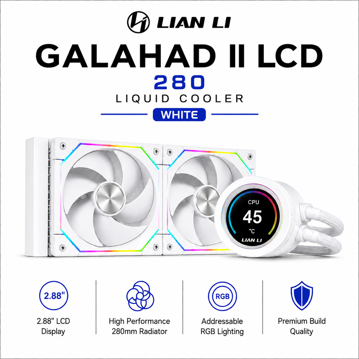 LIAN LI Galahad II LCD 280 Liquid Cooler -  White (GA2ALCD28W)
