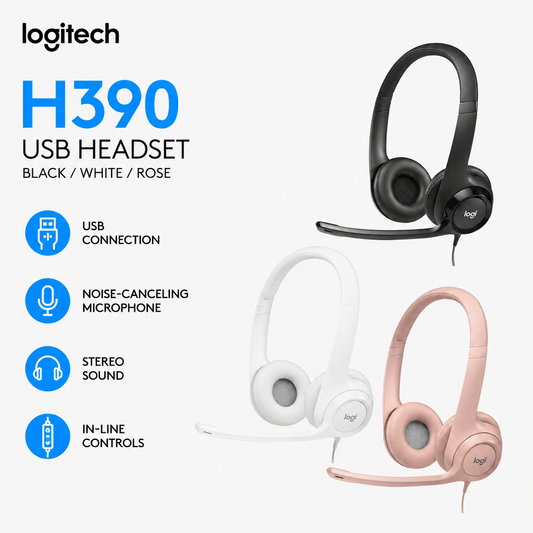 LOGITECH H390 USB HEADSET BLACK/WHITE/ROSE (981-000406)