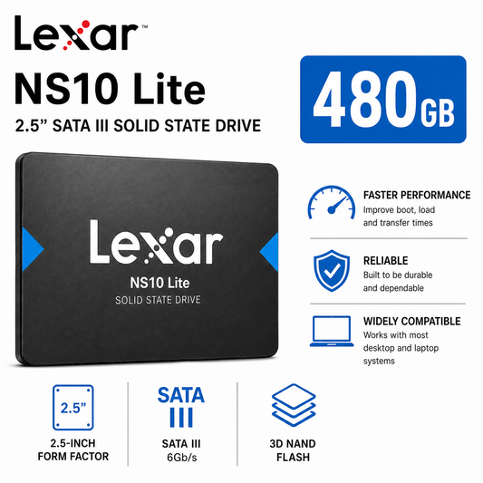 Lexar 480GB Sata III NS10 Lite 2.5" SSD (LNS10LT-480BCN)