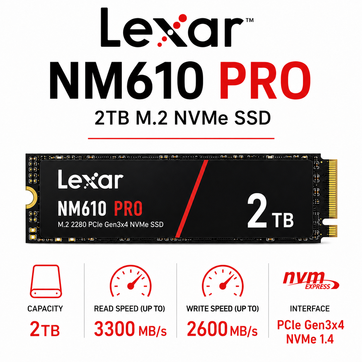 Lexar NM610 Pro 2TB M.2 NVME SSD (LNM610P002T-RNNNG)