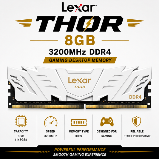 Lexar Thor 8GB (1x8GB) 3200Mhz DDR4 Gaming Desktop Memory White (LD4BU008G-R3200GSXG)