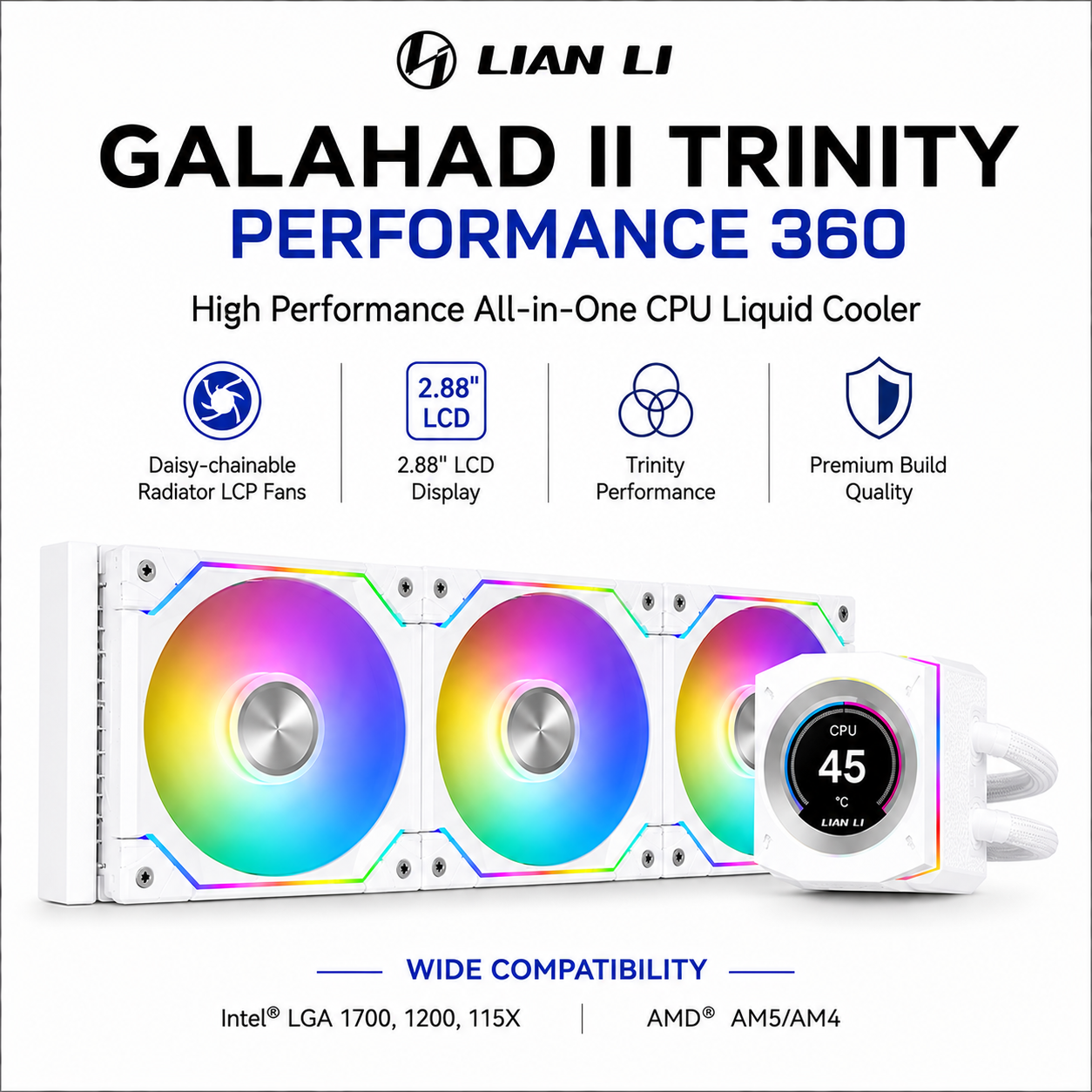 Lian Li GA2P36B Galahad II Trinity Performance 360 AIO CPU Liquid Cooler - White (GA2P36W)