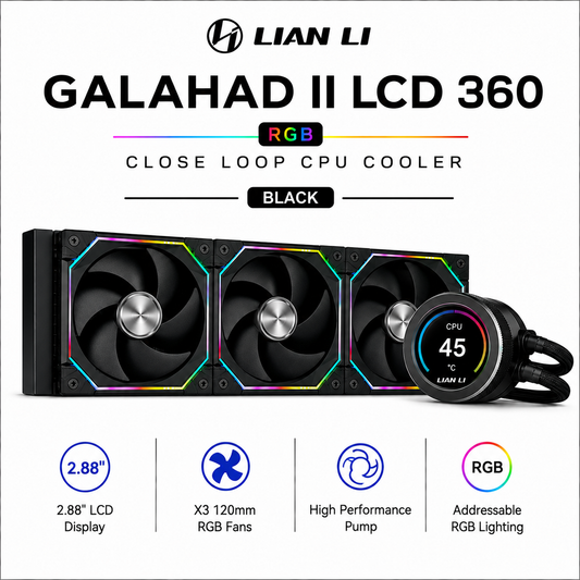 Lian Li Galahad II LCD 360 RGB X3 120MM Close Loop CPU Cooler - Black (GA2ALCD36B)