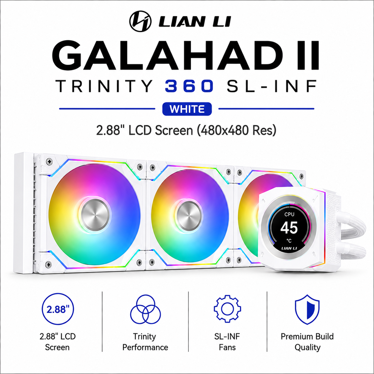 Lian Li Galahad II Trinity 360 SL-INF White - 2.88" LCD Screen (480x480 Res) (GA2T36INW)