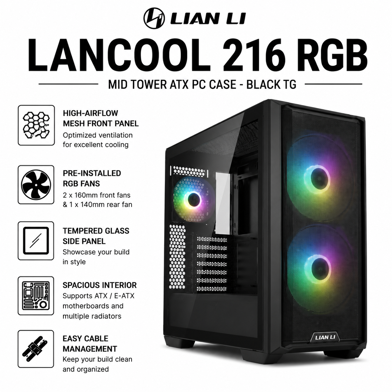 Lian Li Lancool 216 RGB Black TG CASE (G99.LAN216RX.00)