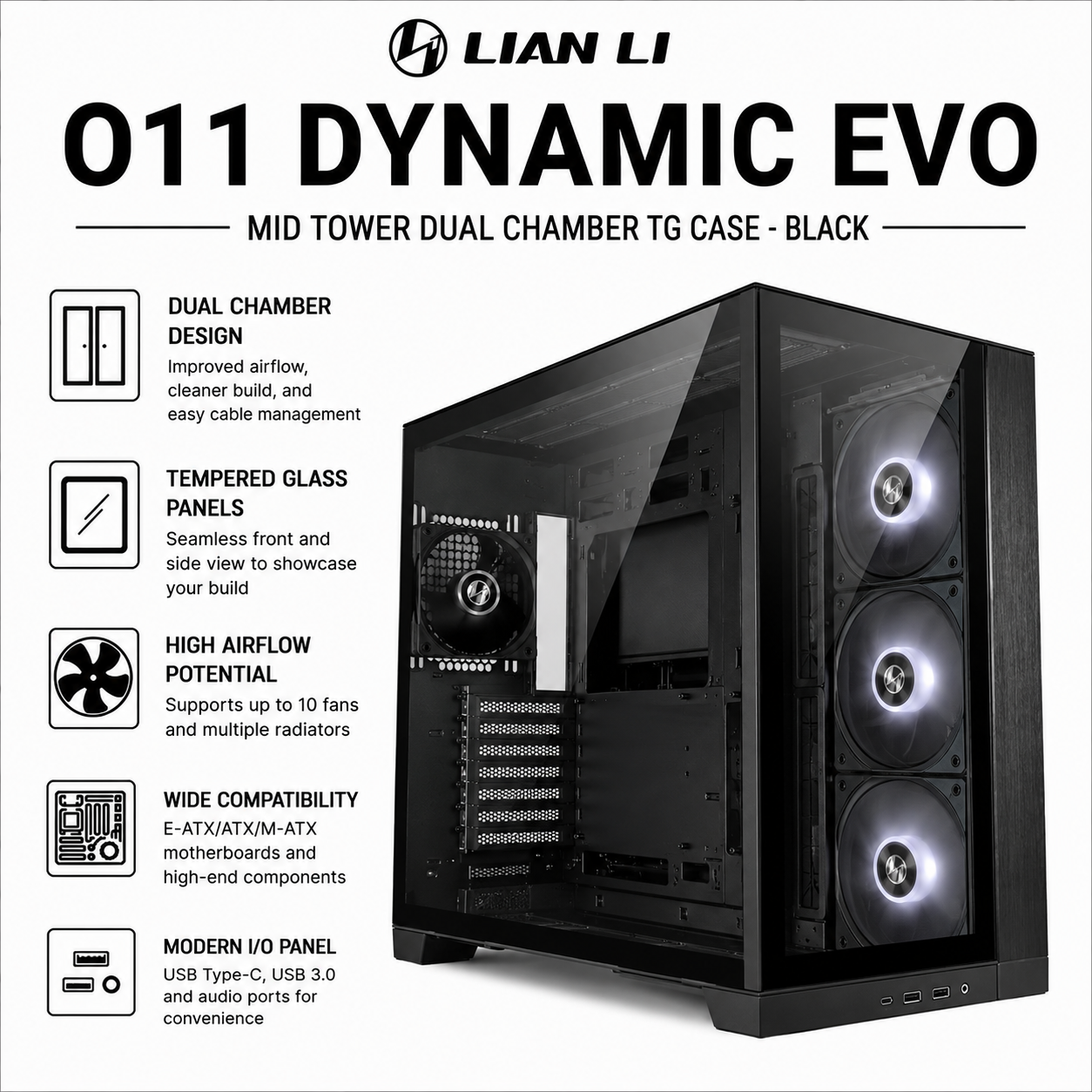 Lian Li O11 Dynamic EVO Mid Tower Dual Chamber TG Case - black (O11DEX)