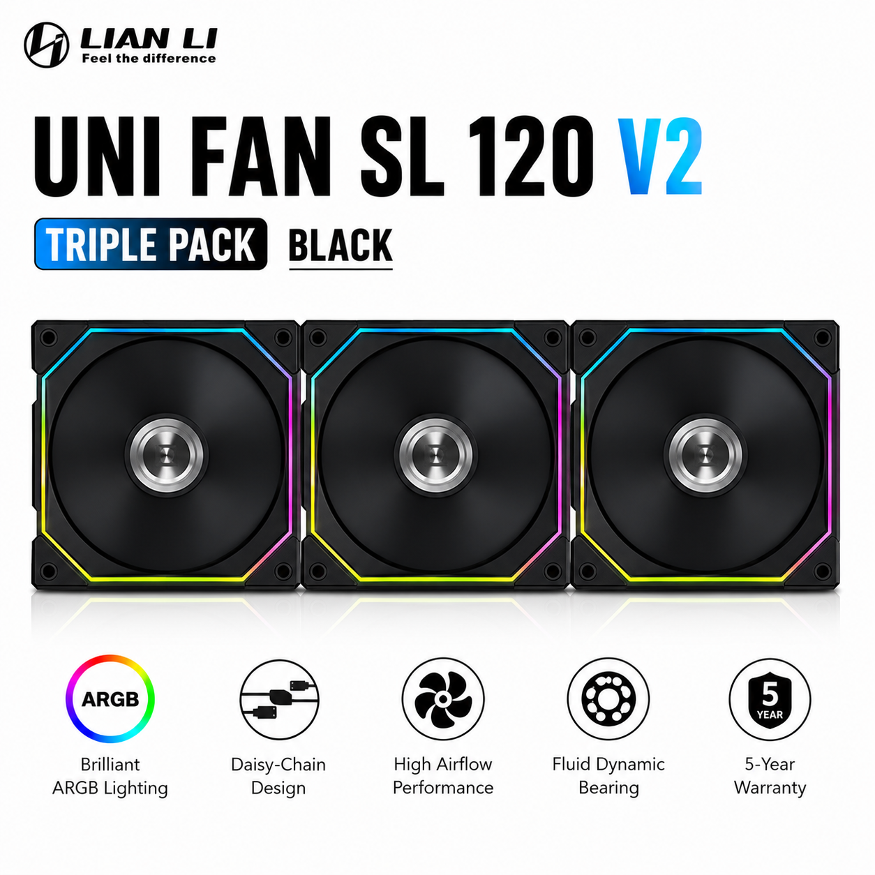Lian Li Uni Fan SL 120 V2 Triple Pack - Black (UF-SL120V2-3B)