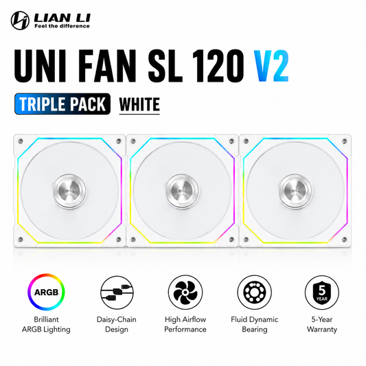 Lian Li Uni Fan SL 120 V2 Triple Pack - White (UF-SL120V2-3W)