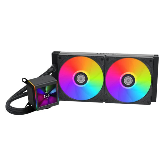 Lian Li Galahad II LCD 280 Black - 2.88" IPS LCD Screen w/ 480x480 Resolition, 8th Gen Asetek Pump, Air Flow: 79.9 CFM (Max), Pump Speed: 3600 RPM (Max), Fluid Dynamic Bearing (FDB), Intel: LGA 1700 / 1200 / 115x, AMD: AM5 / AM4