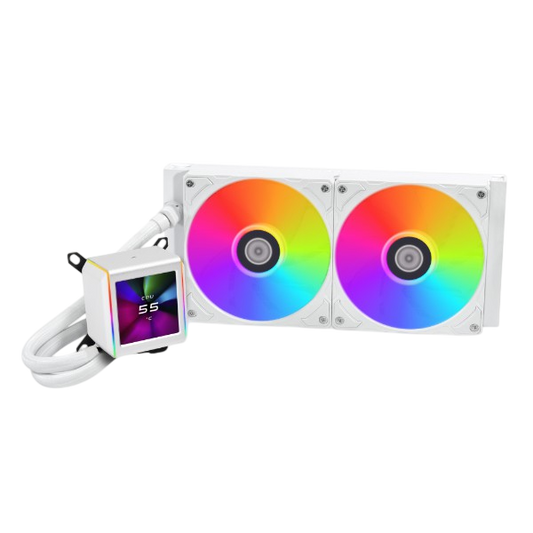 Lian Li Galahad II LCD 280 White - 2.88" IPS LCD Screen w/ 480x480 Resolition, 8th Gen Asetek Pump, Air Flow: 79.9 CFM (Max), Pump Speed: 3600 RPM (Max), Fluid Dynamic Bearing (FDB), Intel: LGA 1700 / 1200 / 115x, AMD: AM5 / AM4