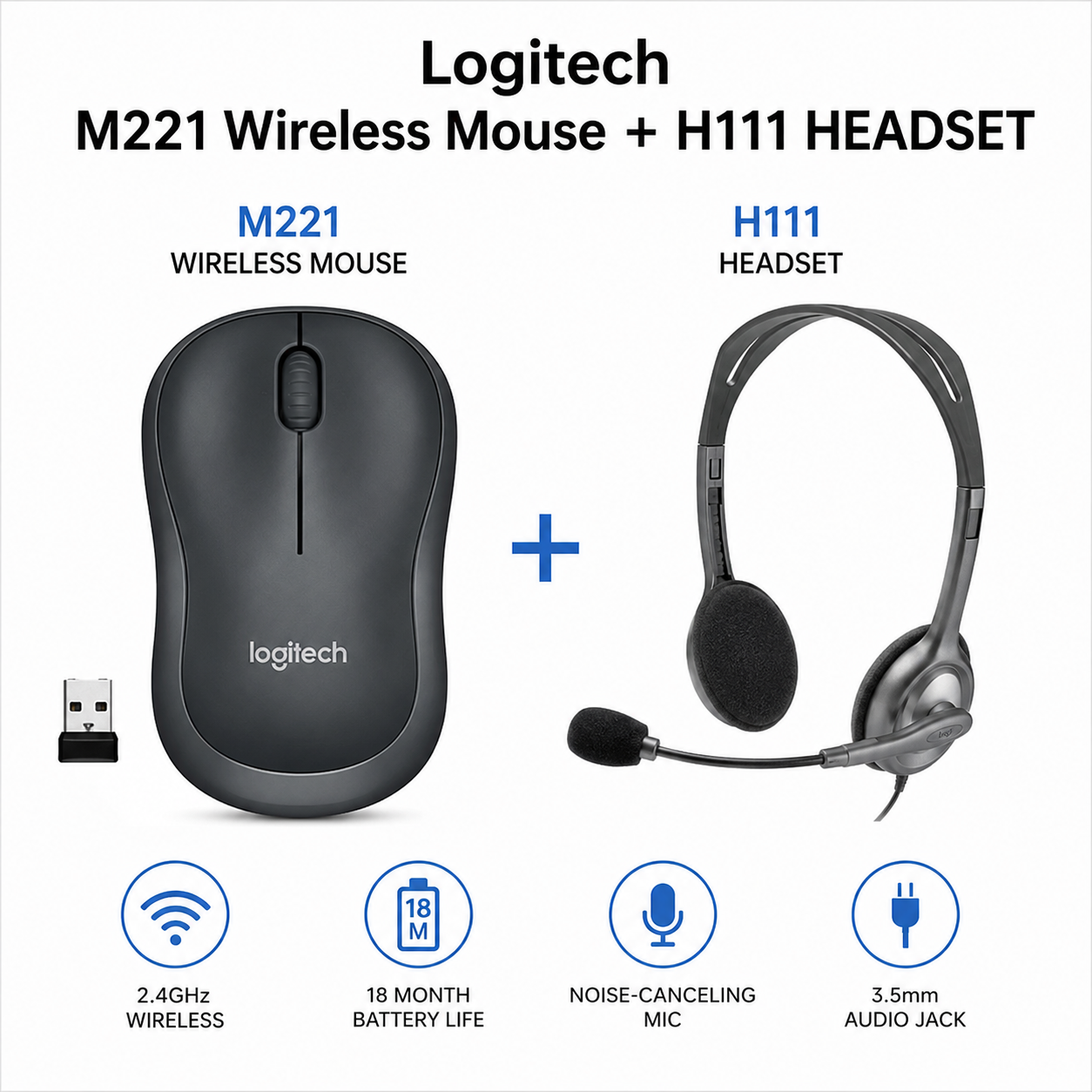 Logitech M221 Wireless Mouse + H111 HEADSET (M221-H111)