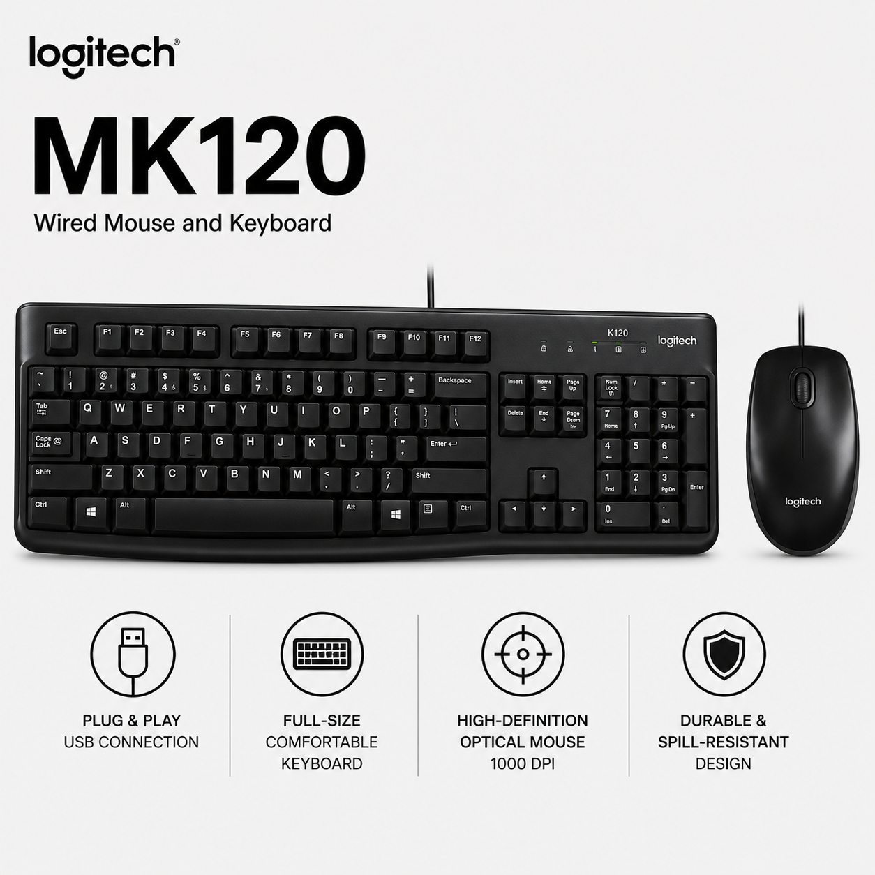 Logitech MK120 Wired Mouse and Keyboard (920-002565)