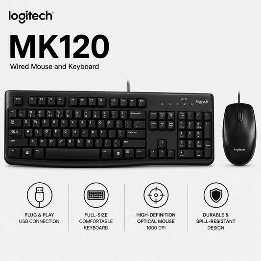 Logitech MK120 Wired Mouse and Keyboard (920-002565)
