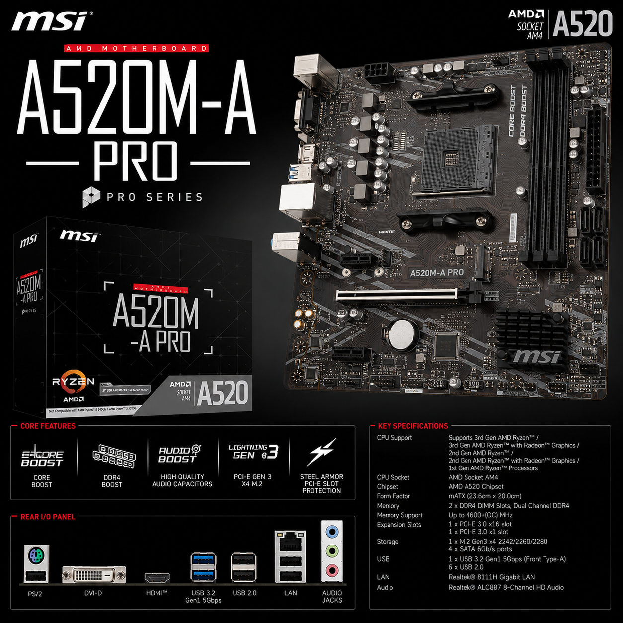 MSI A520M-A PRO Motherboard (A520M-A-PRO)