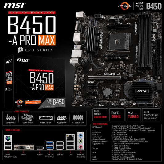 MSI B450-A Pro Max Motherboard (B450-A-PRO-MAX)